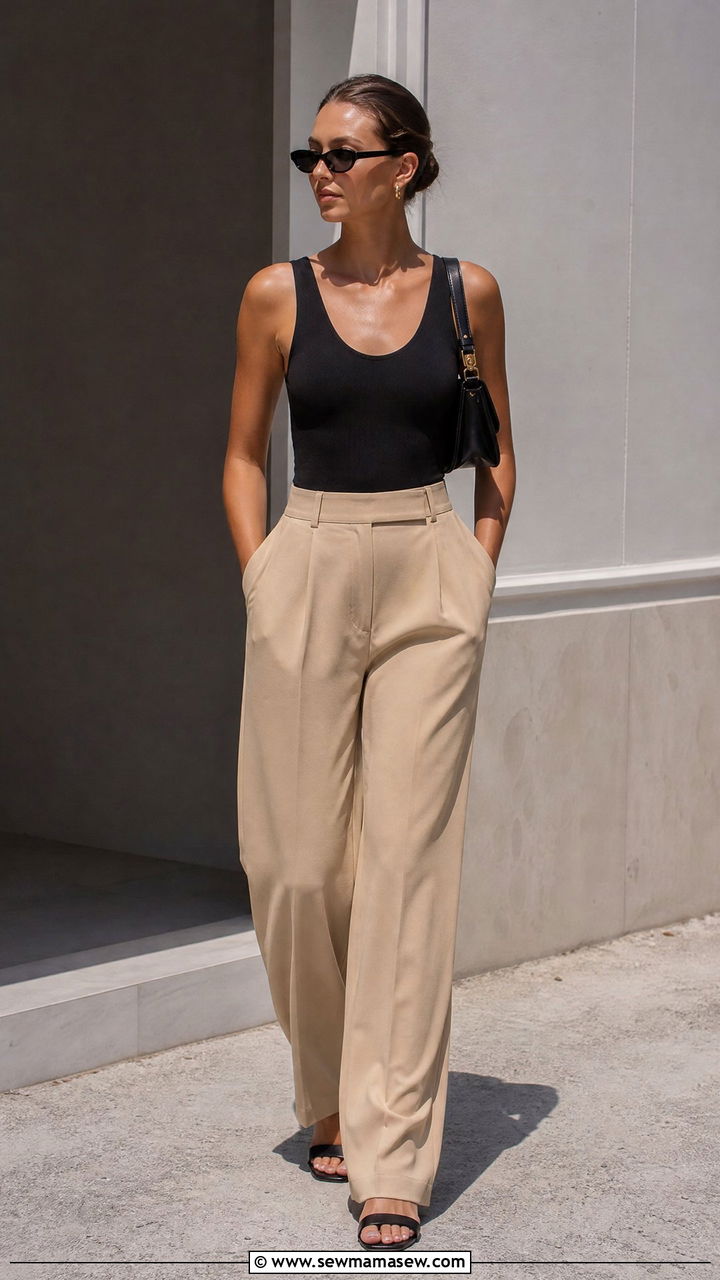 Black Tank Top With Tailored Trousers - 20 chic top outfit ideas