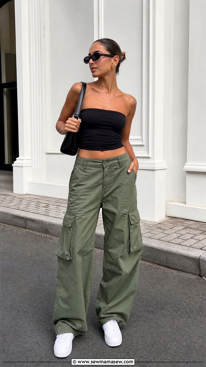 Black Tube Top And Cargo Pants Outfit - 20 off duty top outfit ideas