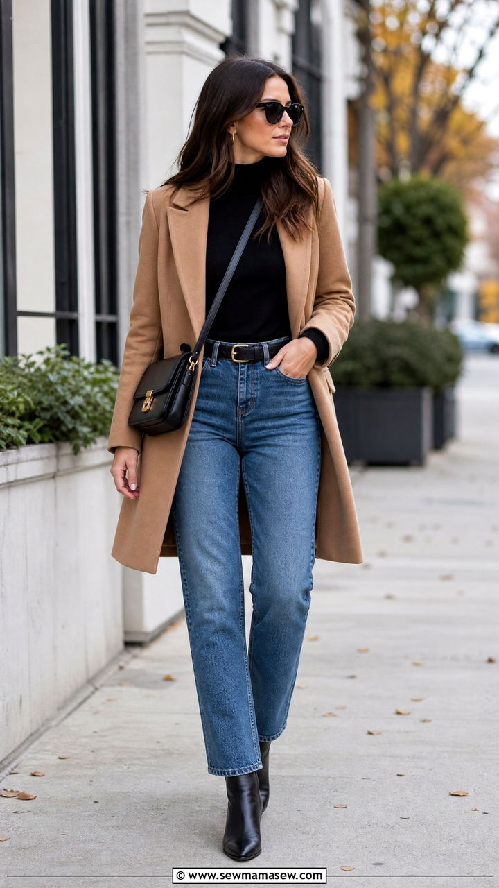 Black Turtleneck Top With Straight Leg Jeans - 20 turtleneck top outfit ideas