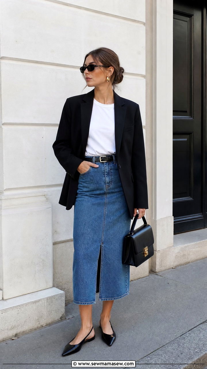 Blazer Top With Denim Skirt - 20 blazer top outfit ideas
