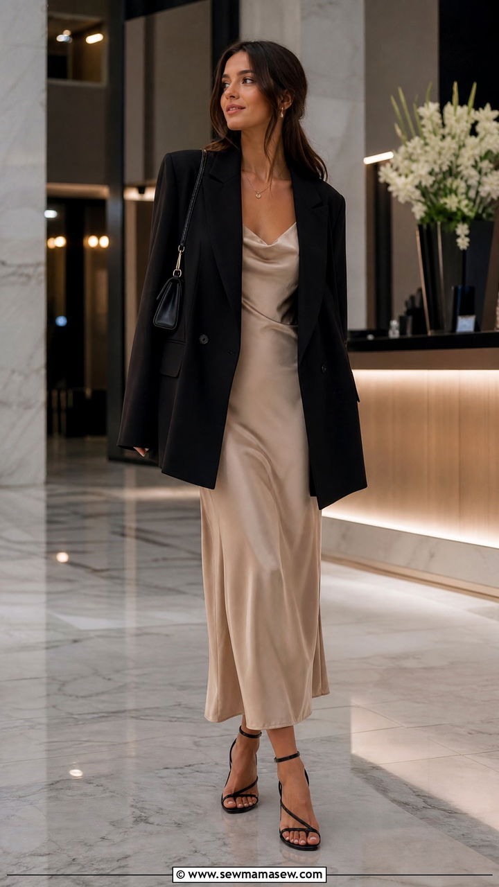 Blazer Top With Slip Dress - 20 blazer top outfit ideas
