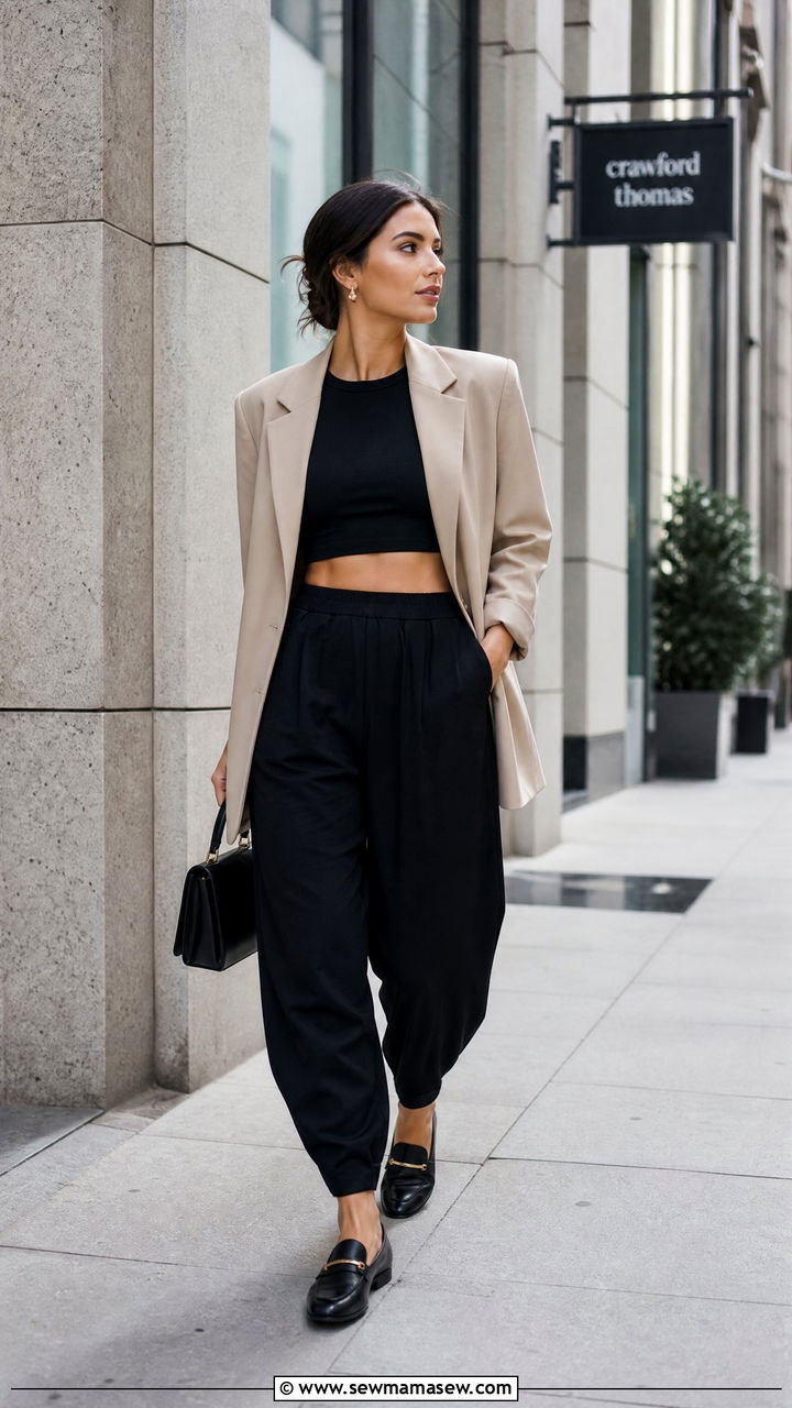 Blazer With Crop Top And Harem Pants - 20 crop top with harem pants outfit ideas