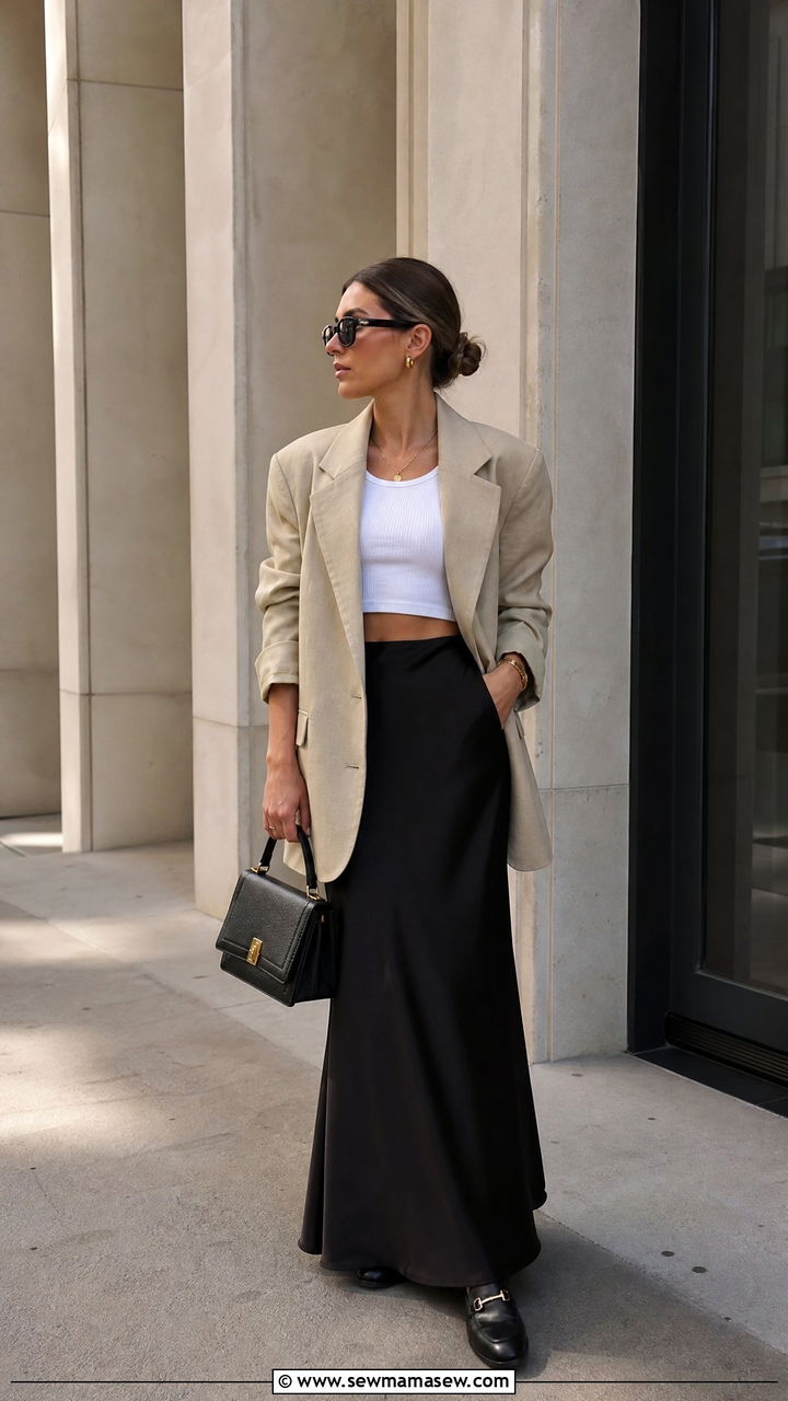 Blazer With Crop Top And Maxi Skirt Outfit - 20 crop top and maxi skirt outfit ideas