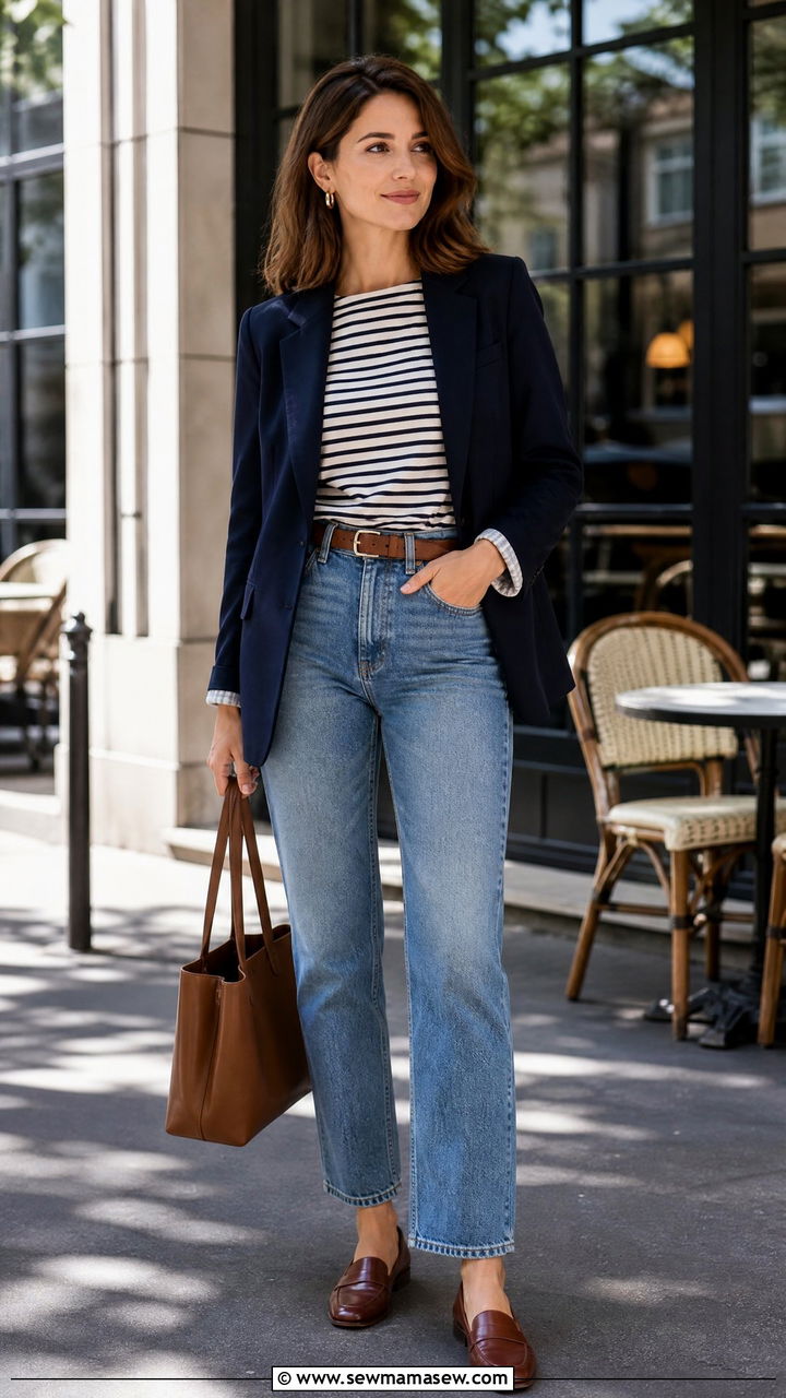 Boat Neck Top With Blazer And Jeans - 20 boat neck top outfit ideas