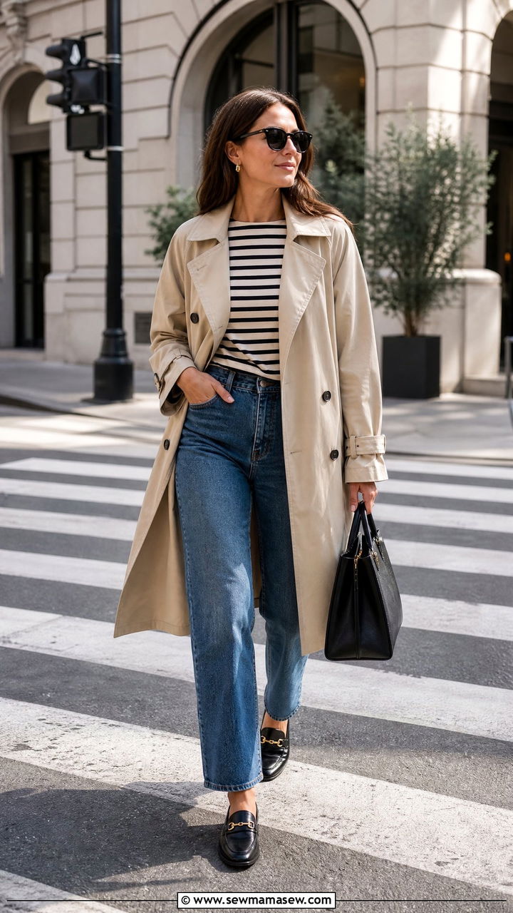 Boat Neck Top With Trench Coat - 20 boat neck top outfit ideas