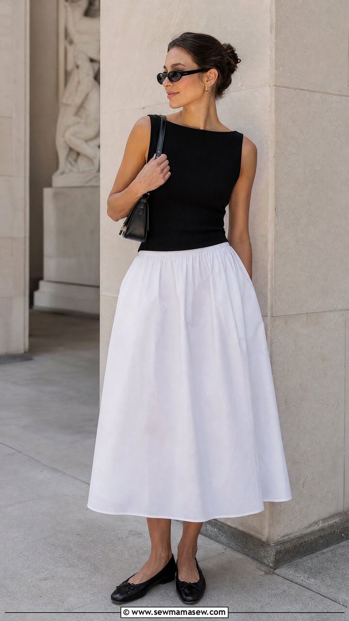 Boatneck Tank Top And Midi Skirt Outfit - 20 summer top outfit ideas
