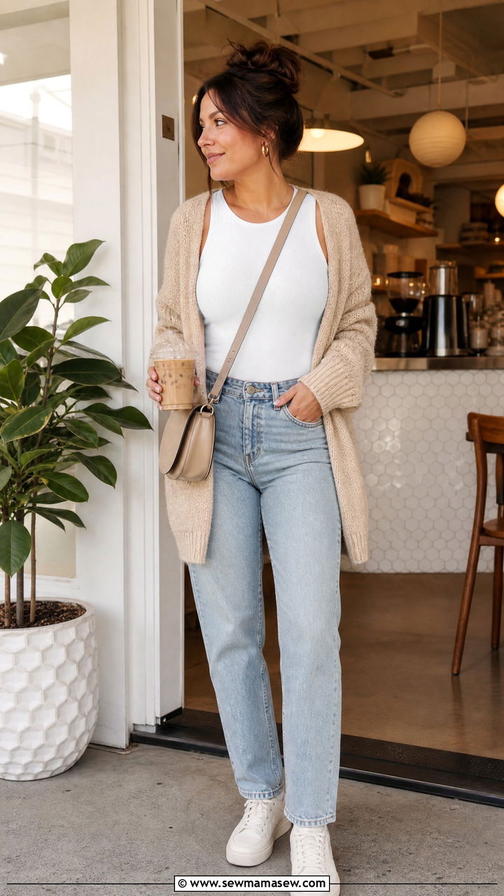 Bodysuit With Cardigan And Jeans - 20 bodysuit top outfit ideas