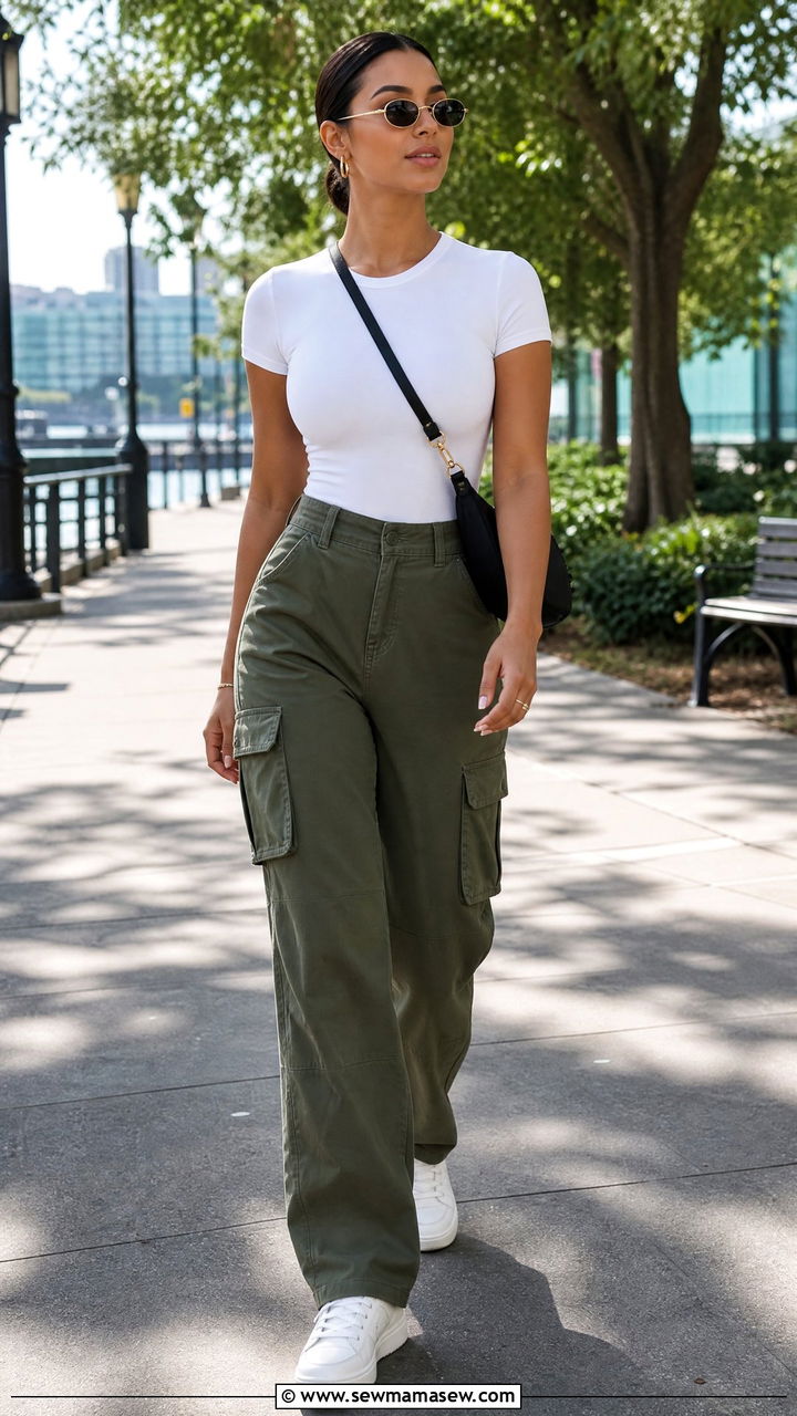 Bodysuit With Cargo Pants - 20 bodysuit top outfit ideas