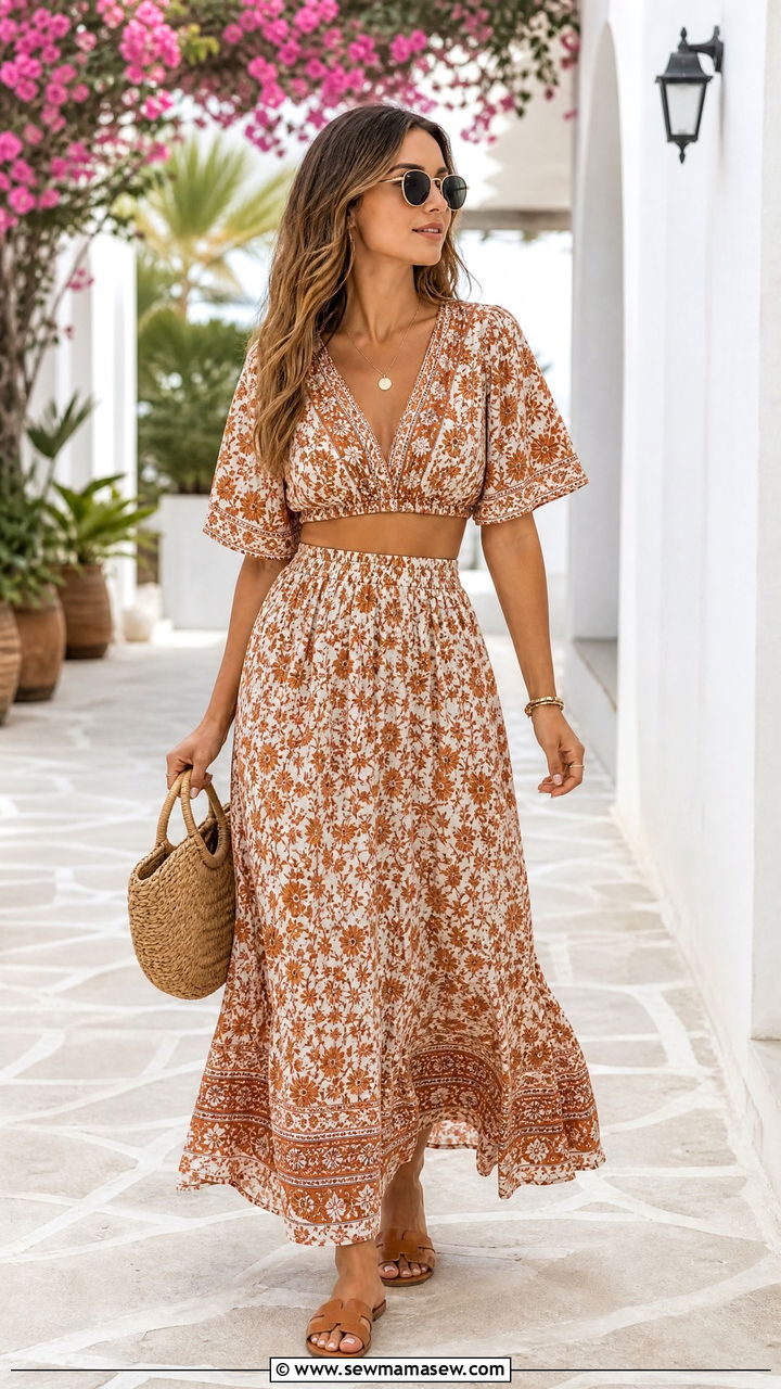 Boho Crop Top With Matching Skirt Set - 20 boho crop top outfit ideas