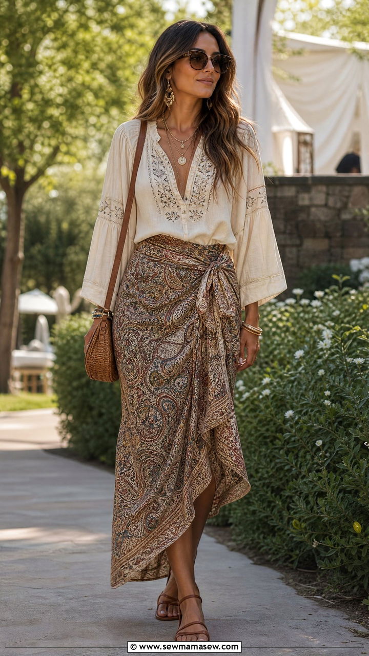 Boho Crop Top With Wrap Maxi Skirt - 20 crop top with wrap skirt outfit ideas