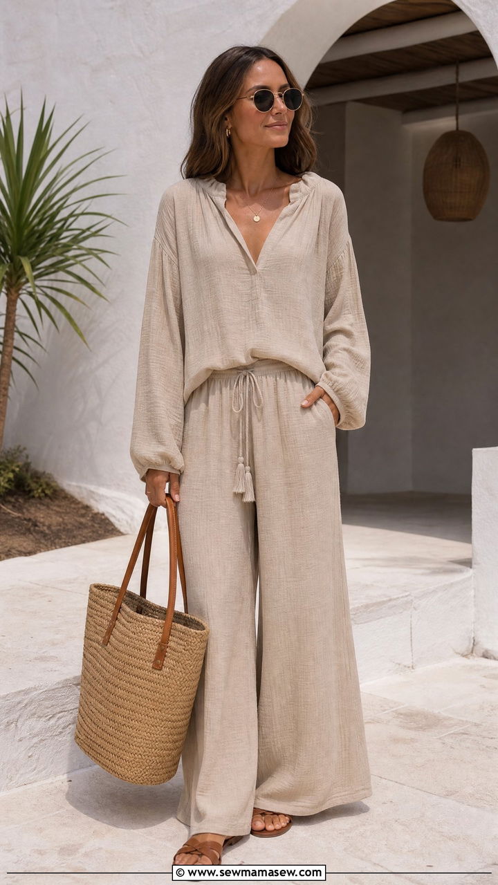 Boho Top With Matching Wide Leg Set - 20 boho top outfit ideas