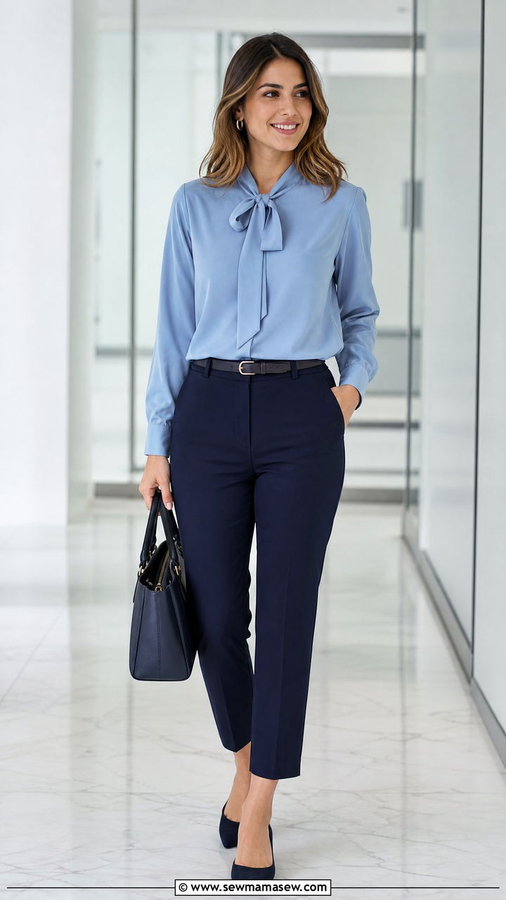 Bow Blouse With Cropped Pants - 20 bow blouse outfit ideas
