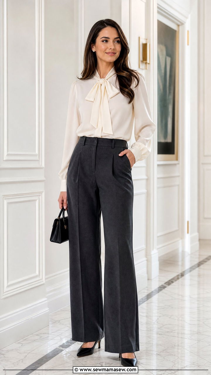 Bow Blouse With Dress Pants Outfit - 20 church tops outfit ideas