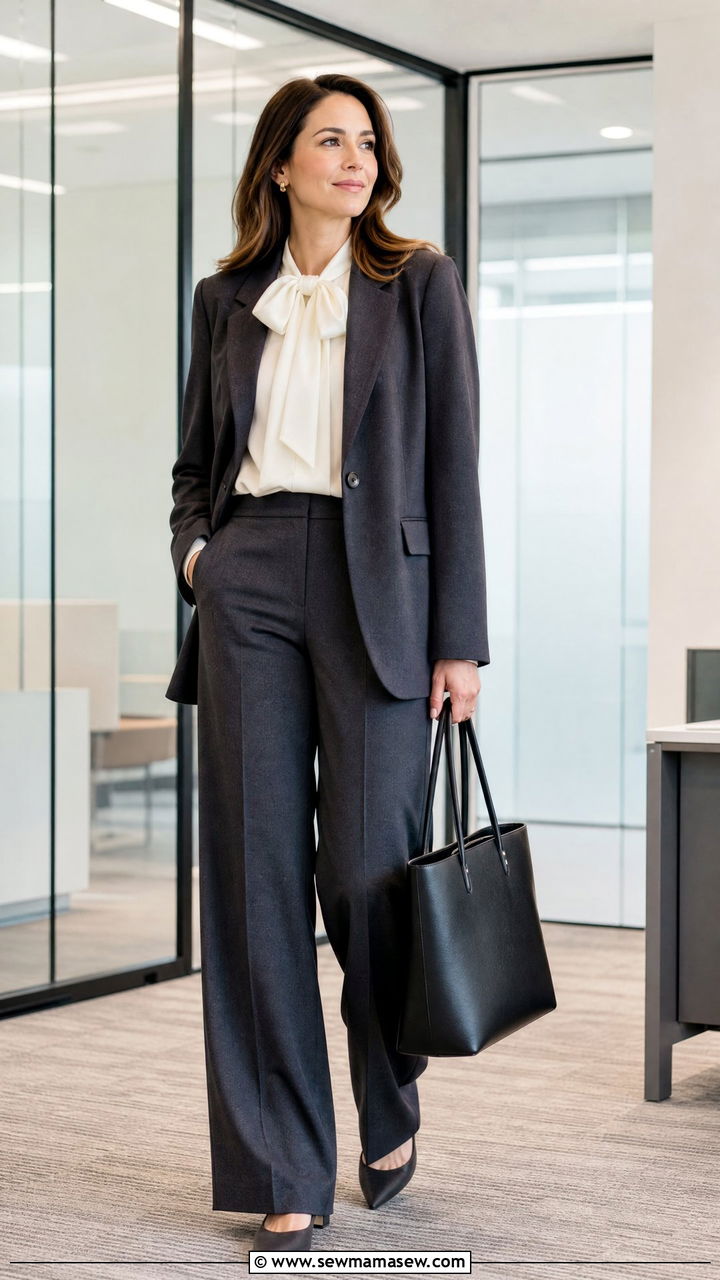 Bow Blouse With Suit Set - 20 bow blouse outfit ideas