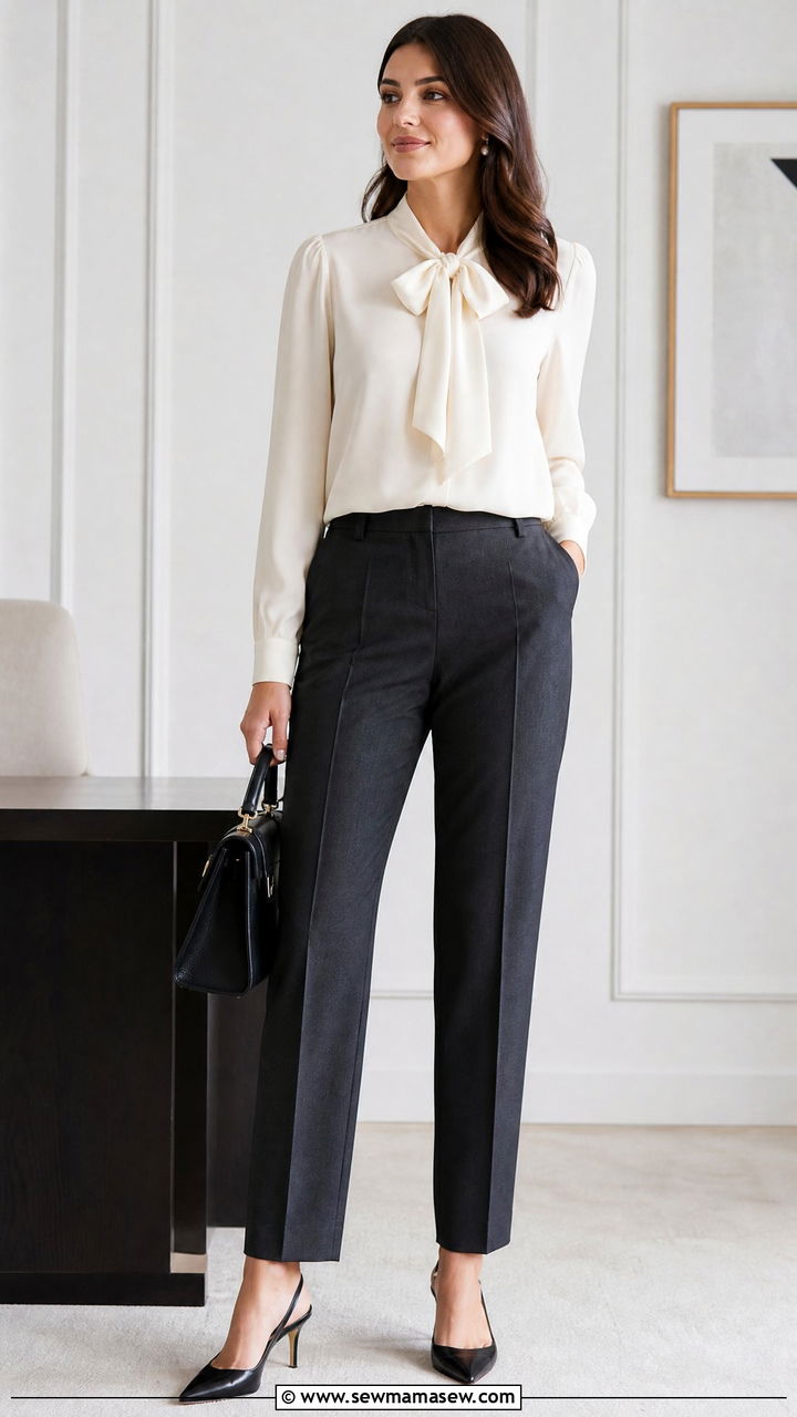 Bow Blouse Work Outfit - 20 work top outfit ideas