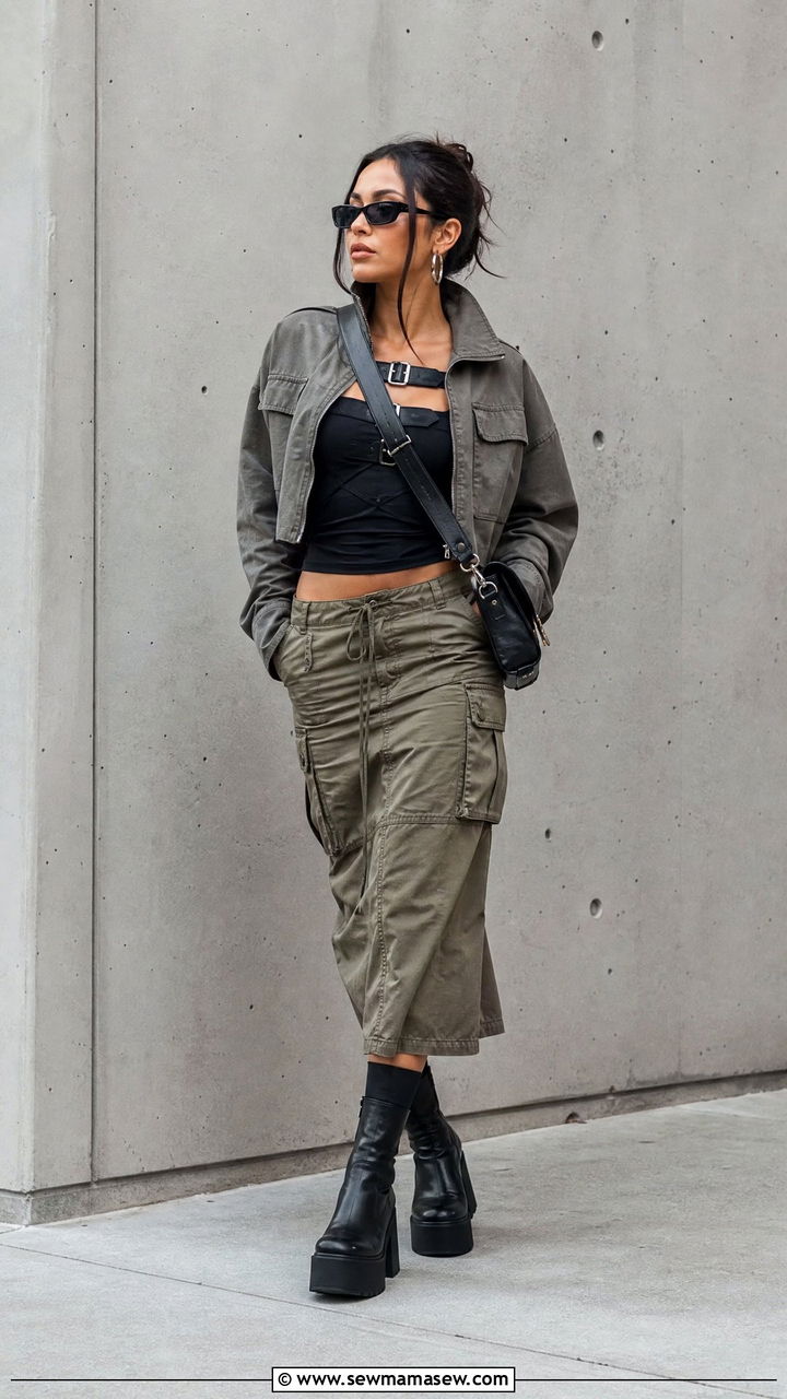 Buckle Top And Cargo Skirt Outfit - 20 edgy top outfit ideas