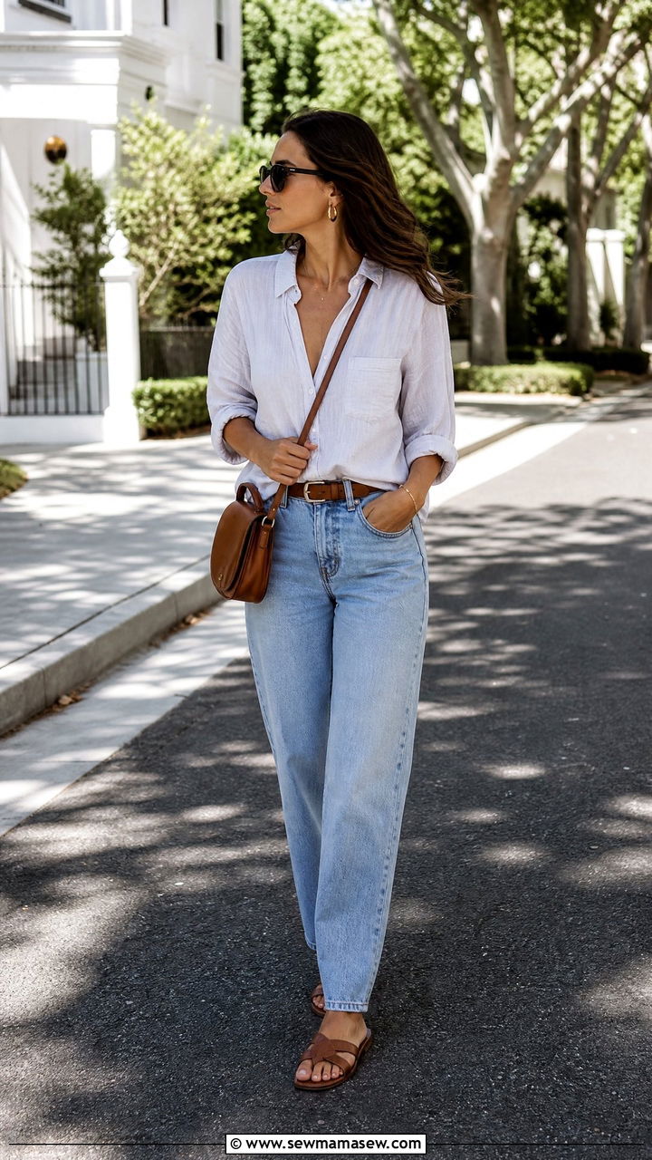 Button Down Shirt With Relaxed Jeans - 20 tops for big bust outfit ideas