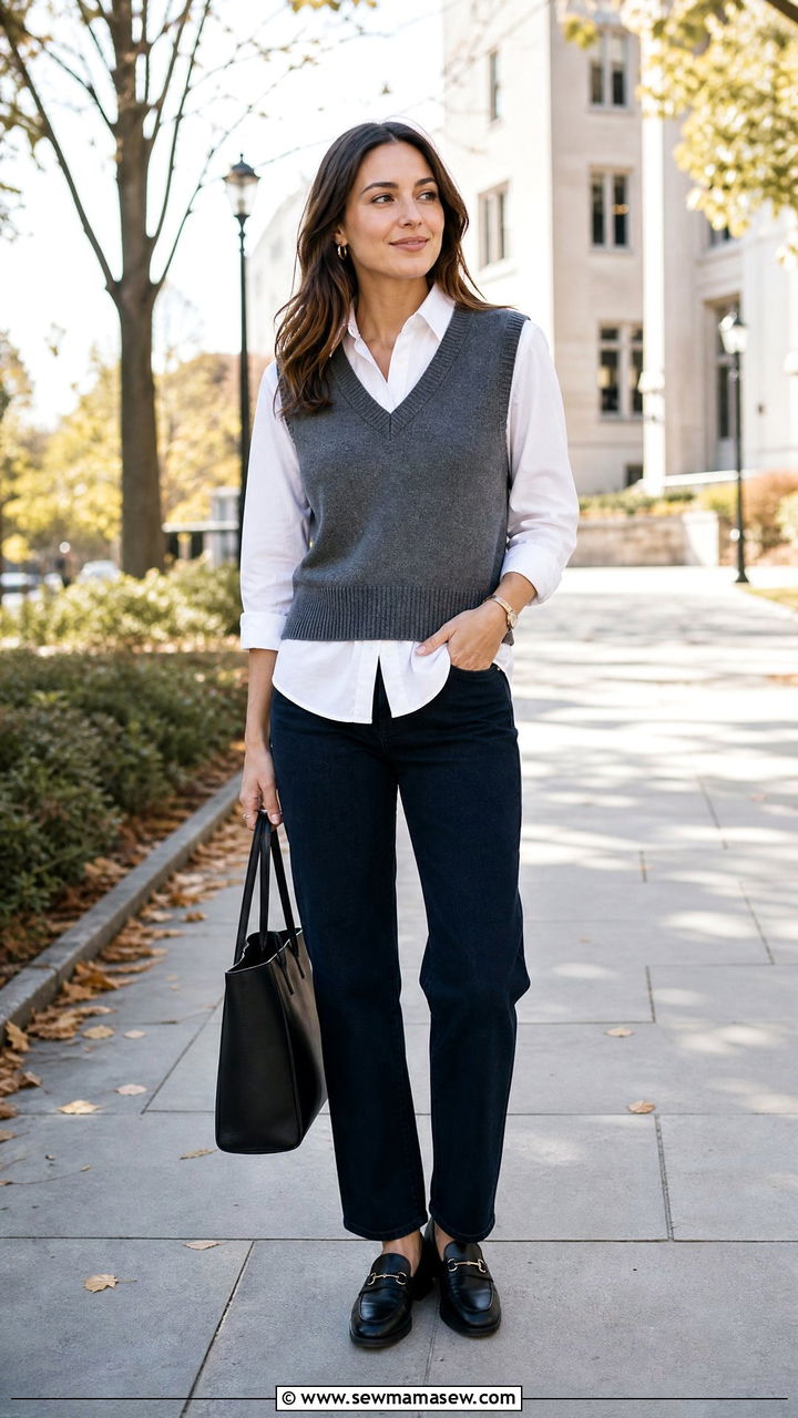 Button Up Shirt With Sweater Vest - 20 button up shirt outfit ideas