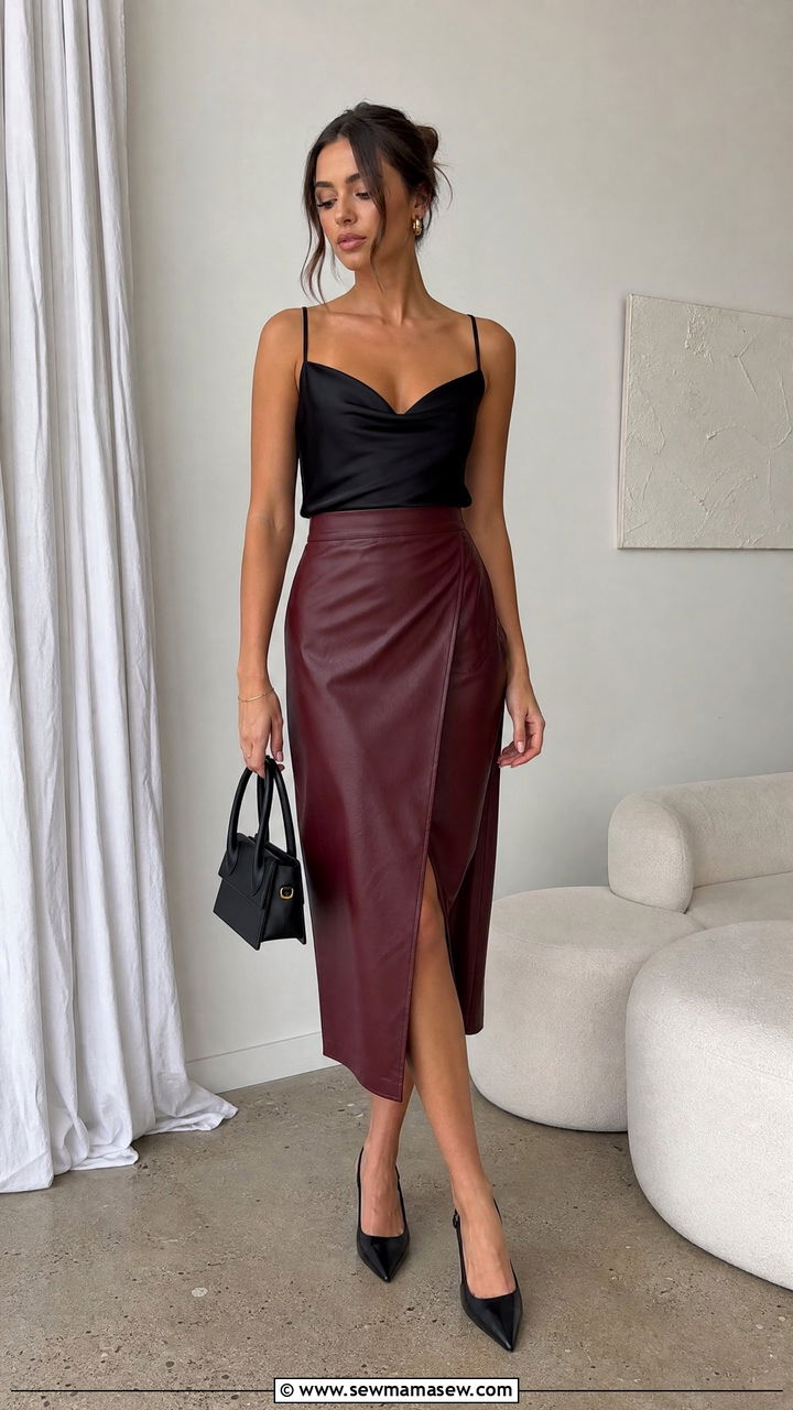 Cami Top With Leather Skirt - 20 going out cami top outfit ideas