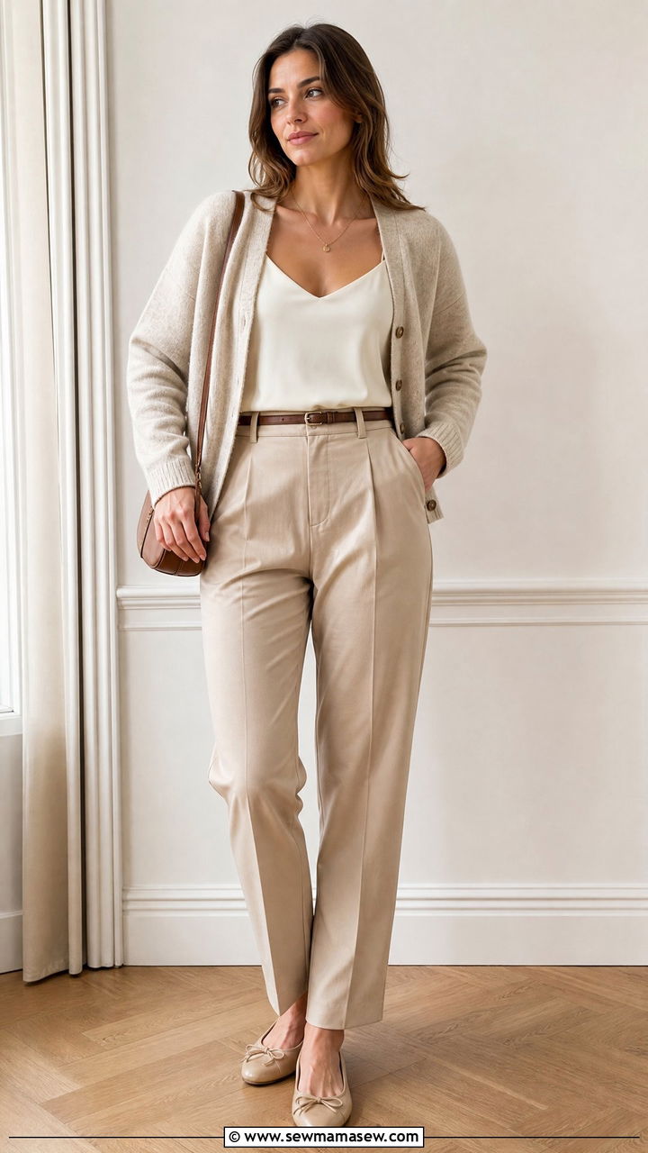 Camisole Top With Cardigan And Trousers - 20 camisole top outfit ideas