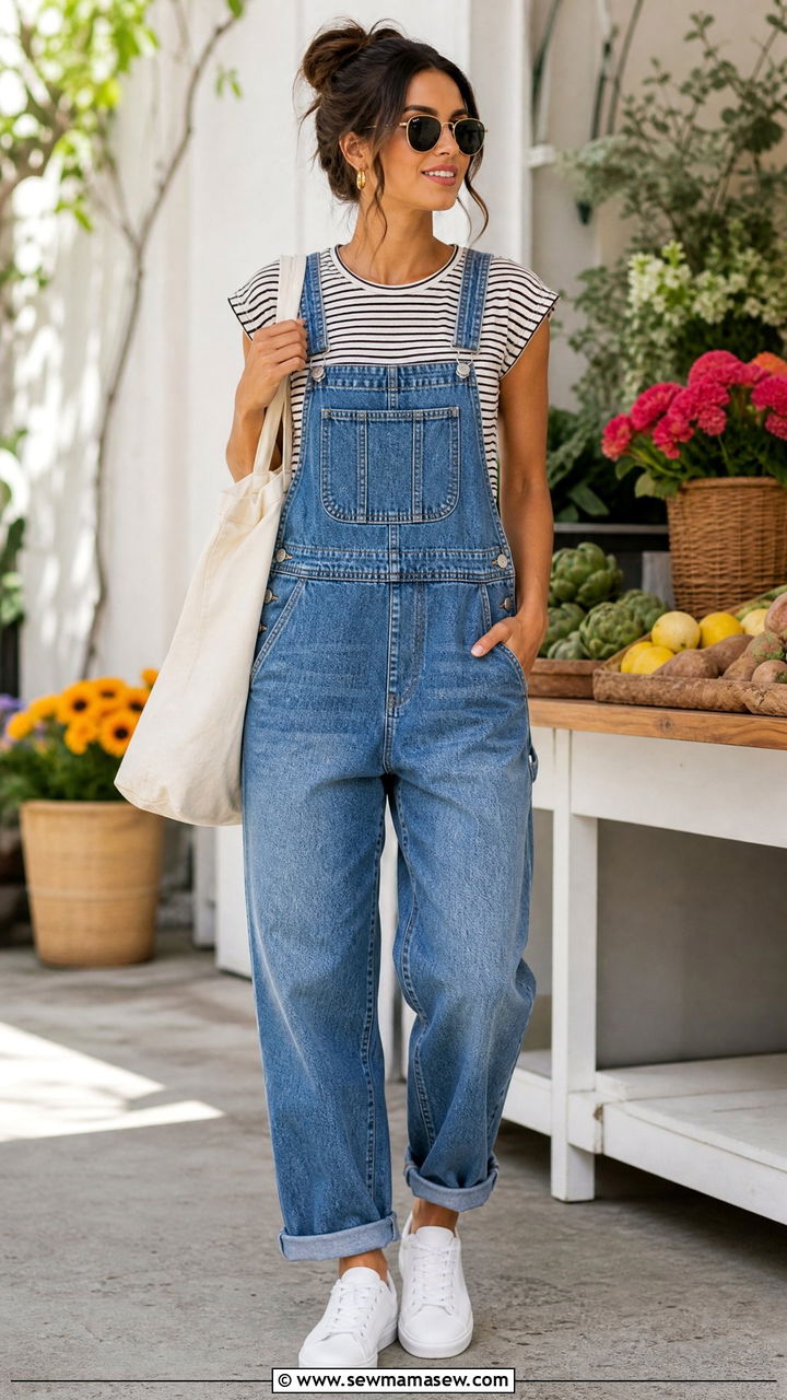 Cap Sleeve Top With Overalls - 20 cap sleeve top outfit ideas