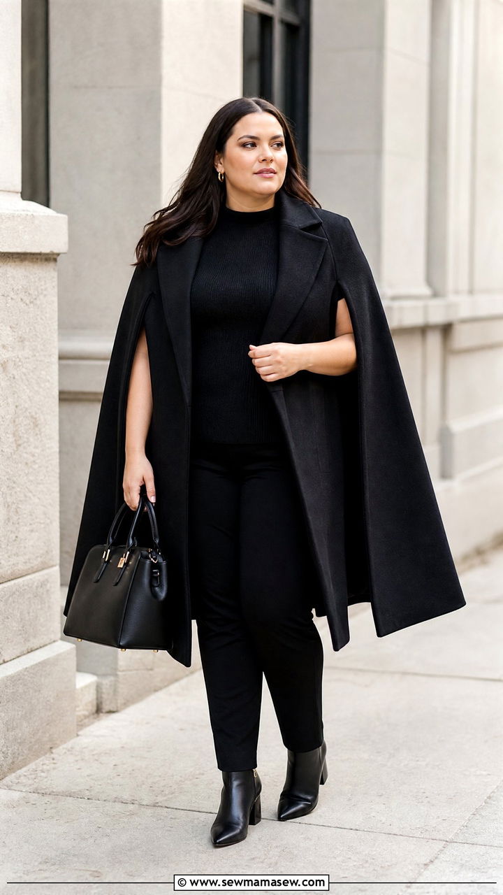Cape Coat With All Black Outfit - 20 plus size cape coat outfit ideas