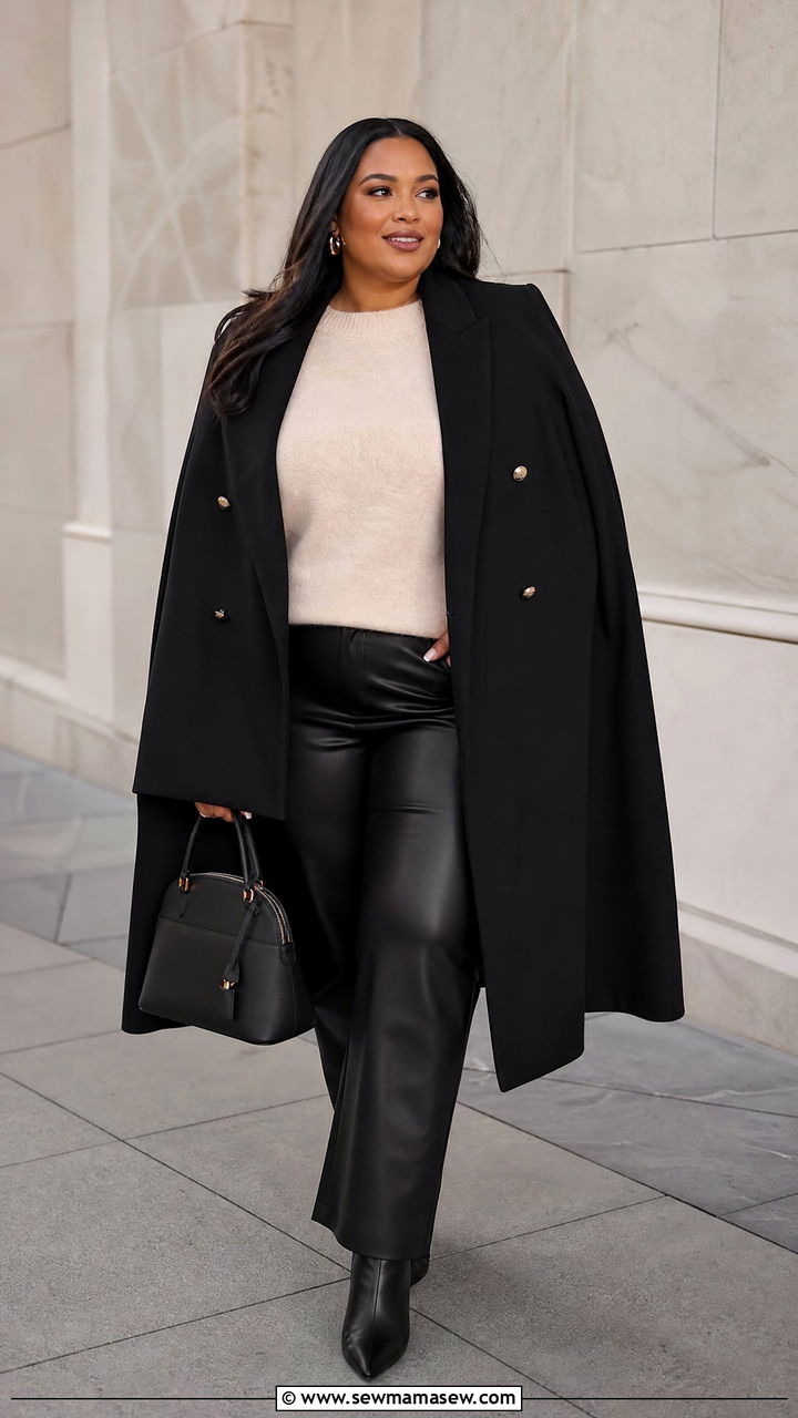 Cape Coat With Leather Pants - 20 plus size cape coat outfit ideas