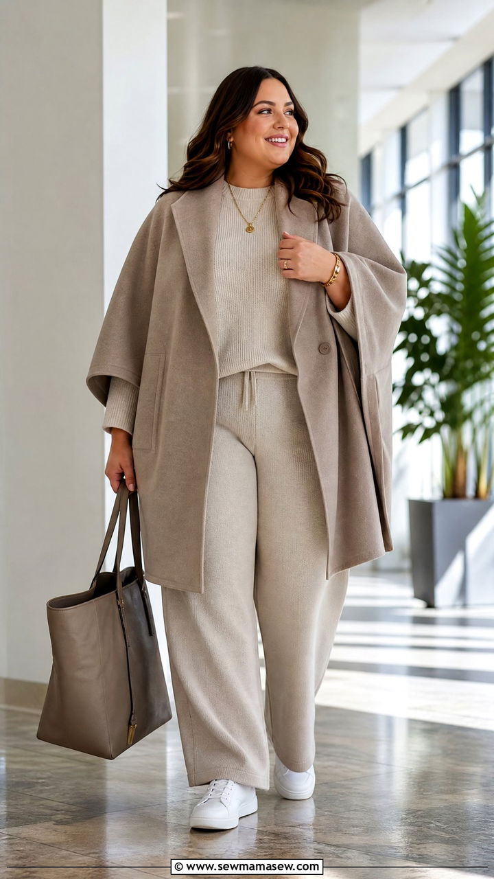 Cape Coat With Matching Knit Set - 20 plus size cape coat outfit ideas