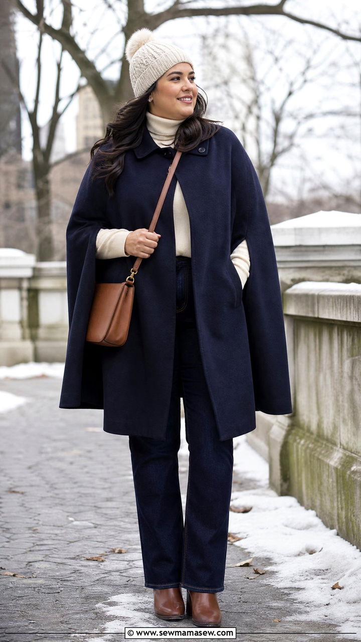 Cape Coat With Turtleneck And Ankle Boots - 20 plus size cape coat outfit ideas