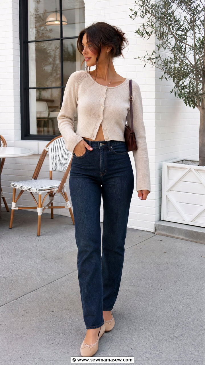 Cardigan Crop Top With Dark Wash Jeans - 20 crop top with dark wash jeans outfit ideas