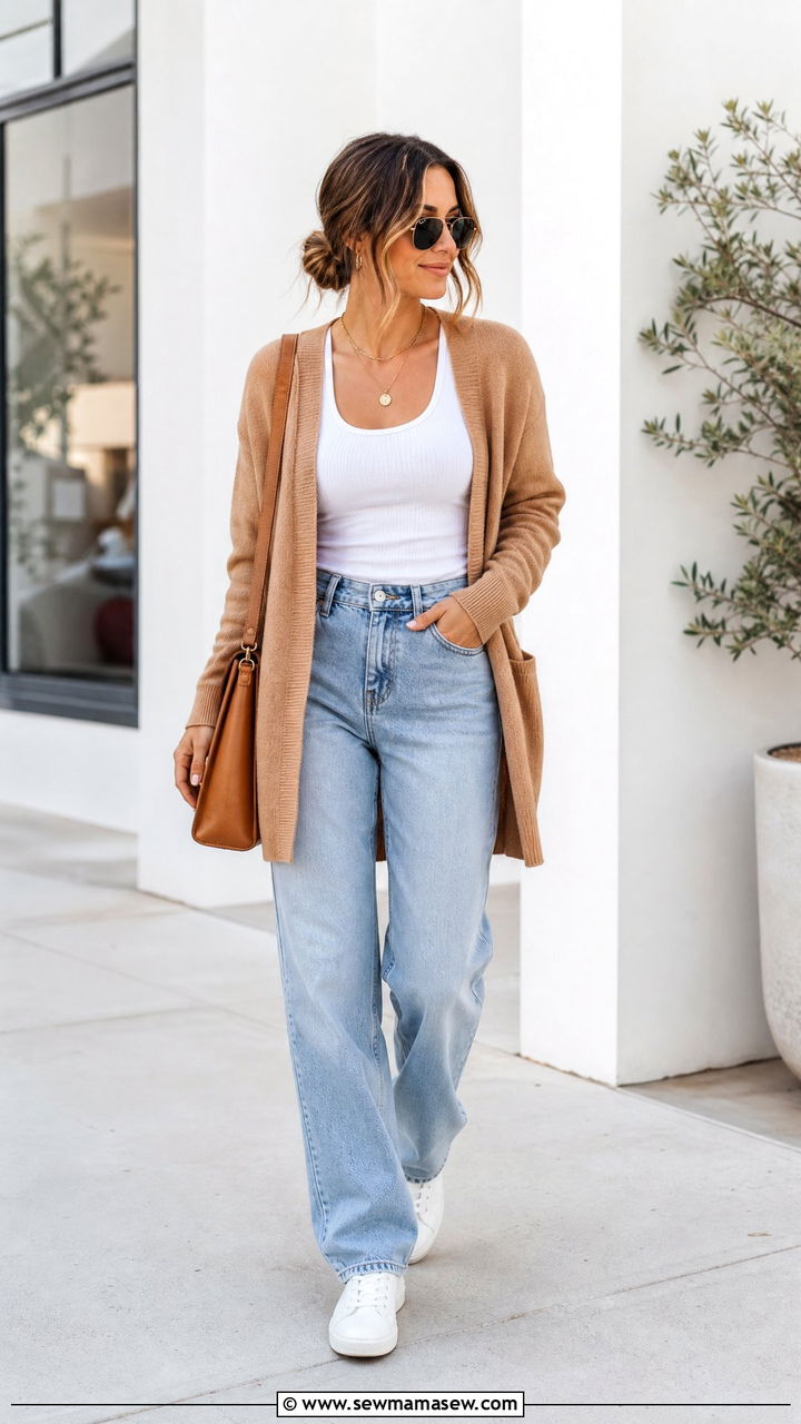 Cardigan With Tank Top And Jeans - 20 cardigan outfit ideas
