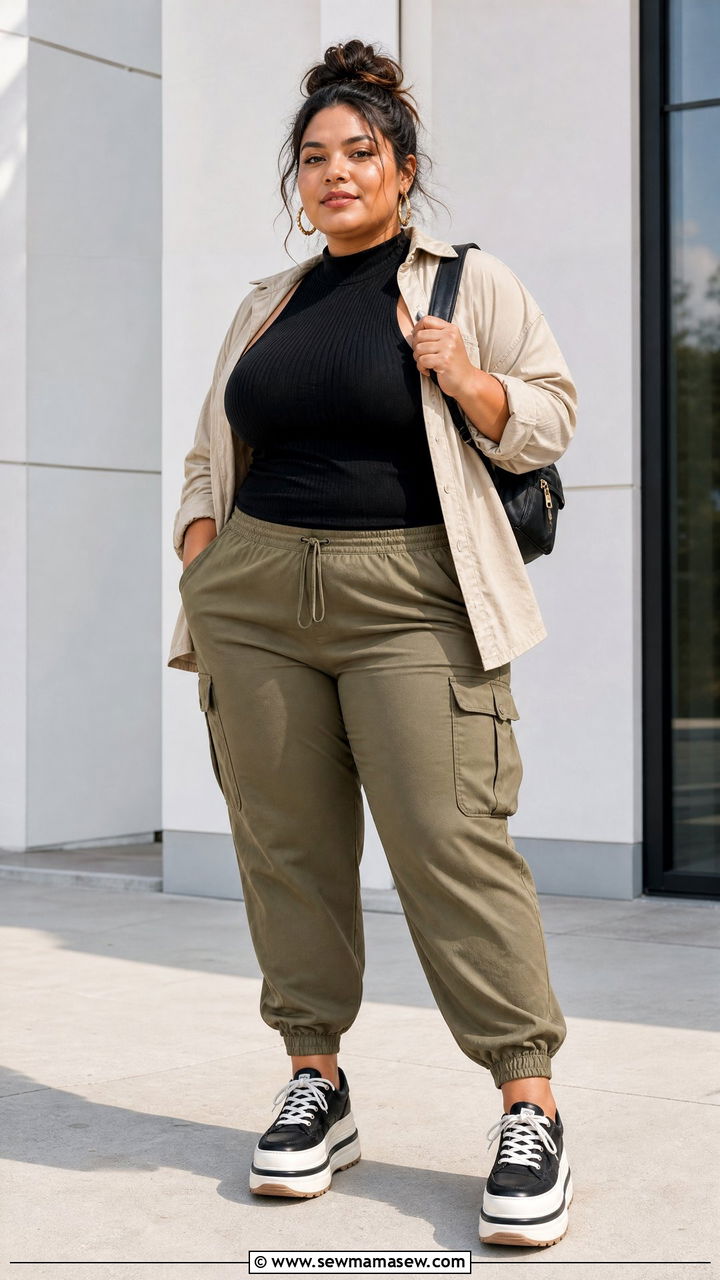 Cargo Joggers With Fitted Tank Outfit - 20 plus size joggers outfit ideas