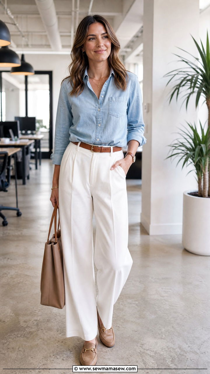 Chambray Shirt Work Outfit - 20 work top outfit ideas