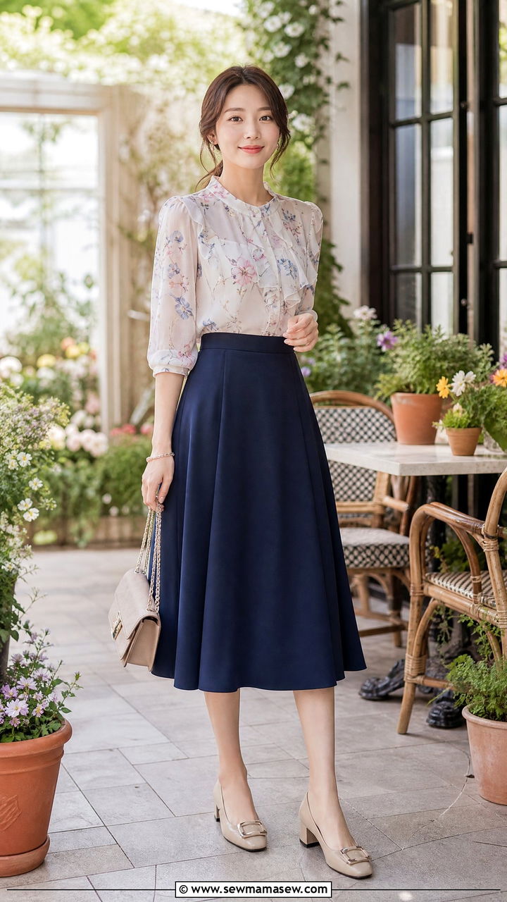 Chiffon Blouse With A Line Skirt - 20 chiffon blouse outfit ideas