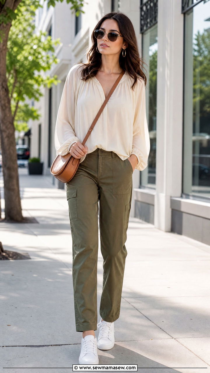 Chiffon Blouse With Cargo Pants - 20 chiffon blouse outfit ideas