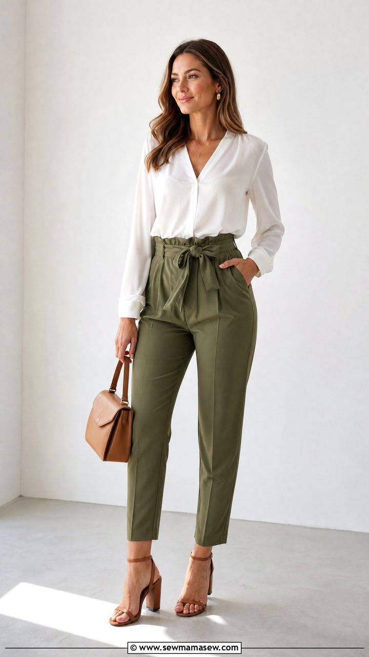 Chiffon Blouse With Paperbag Waist Pants - 20 chiffon blouse outfit ideas