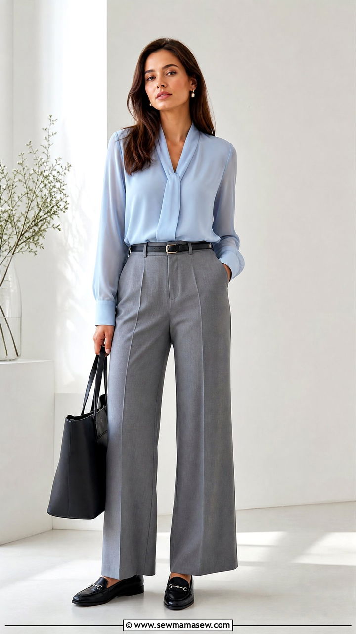 Chiffon Blouse With Suit Pants And Loafers - 20 chiffon blouse outfit ideas