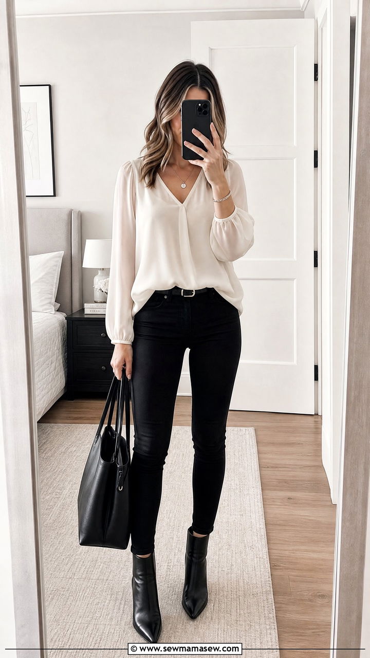 Chiffon Top With Black Skinny Pants - 20 chiffon top outfit ideas