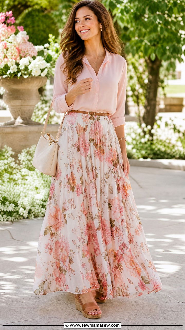 Chiffon Top With Maxi Skirt - 20 chiffon top outfit ideas
