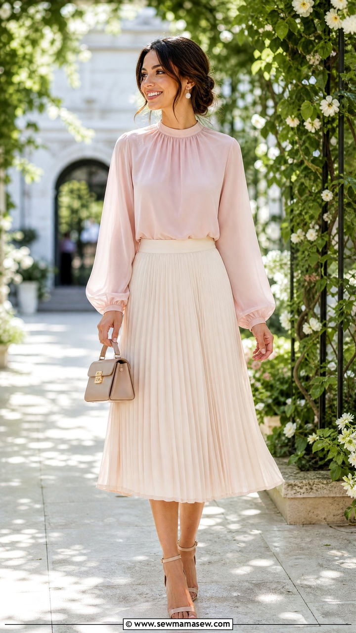 Chiffon Top With Midi Skirt - 20 chiffon top outfit ideas