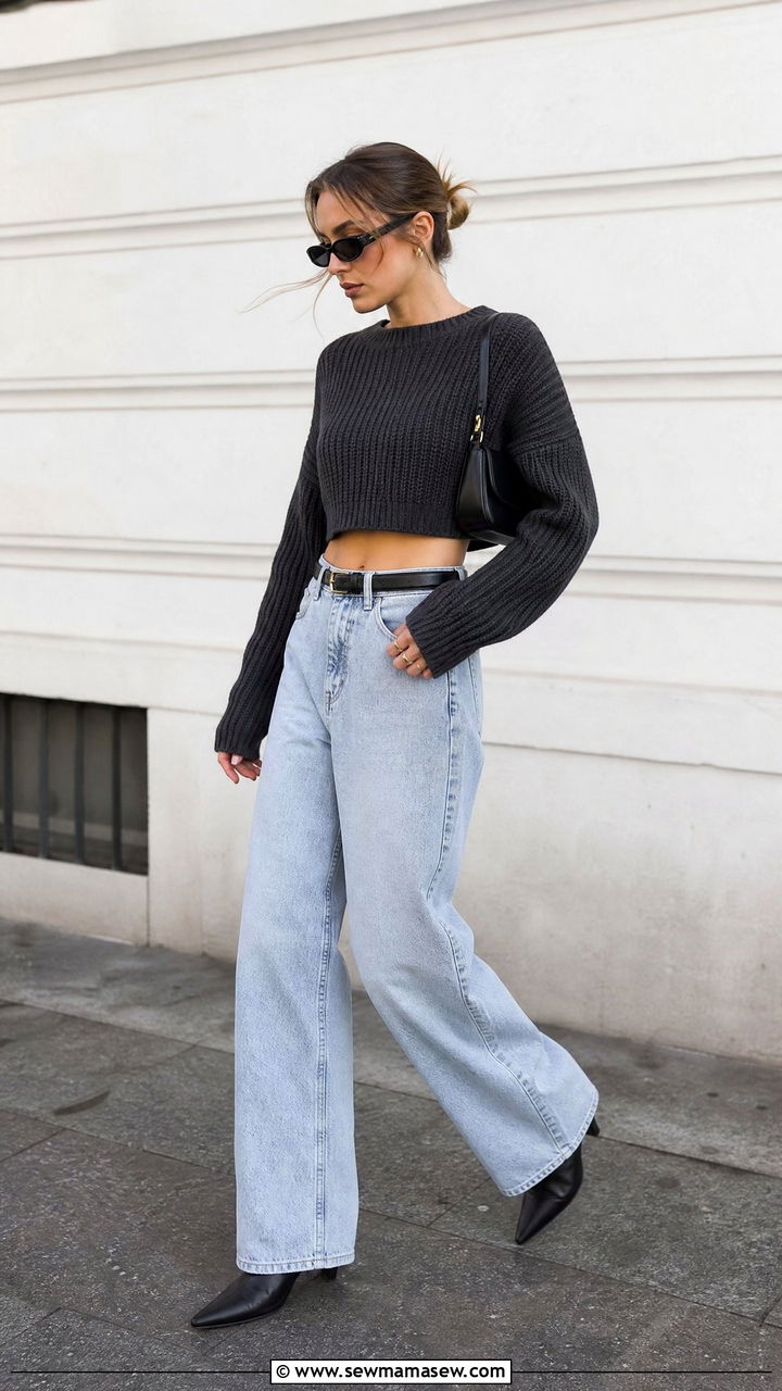 Chunky Knit Sweater With Baggy Jeans - 20 chunky knit sweater outfit ideas