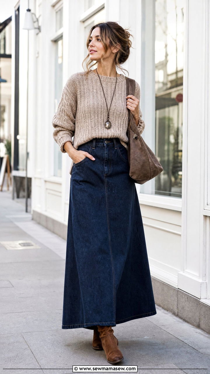 Chunky Knit Sweater With Maxi Skirt - 20 chunky knit sweater outfit ideas