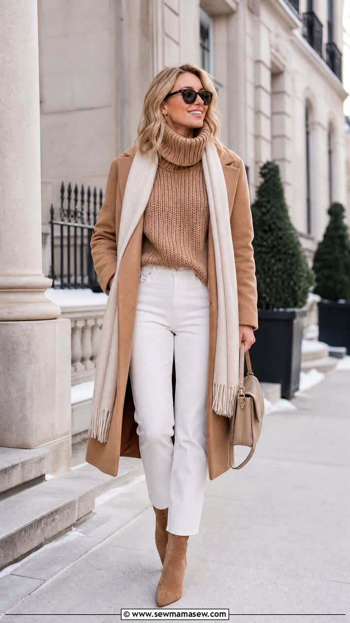 Chunky Knit Sweater With White Jeans - 20 chunky knit sweater outfit ideas