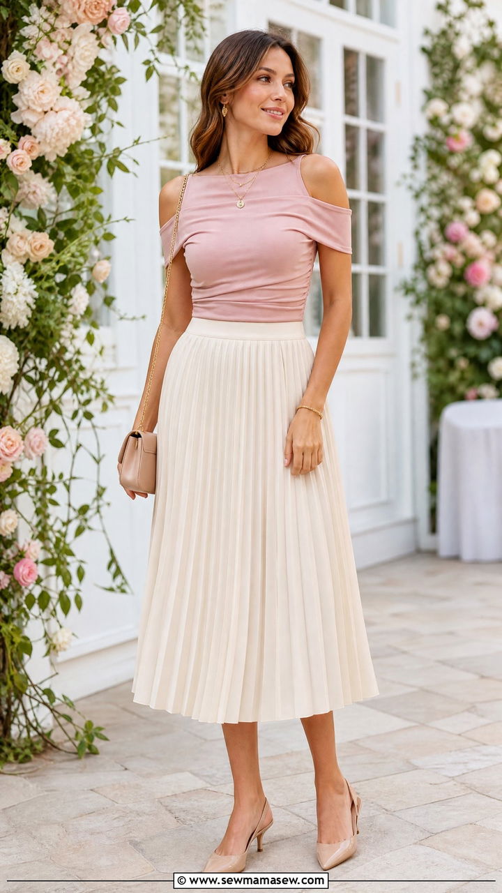 Cold Shoulder Top With Midi Skirt - 20 cold shoulder top outfit ideas