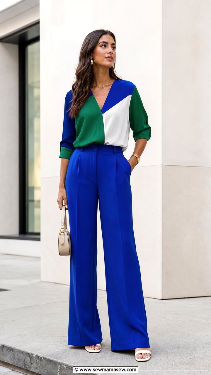 Color Block Top With Matching Color Pants - 20 color block top outfit ideas