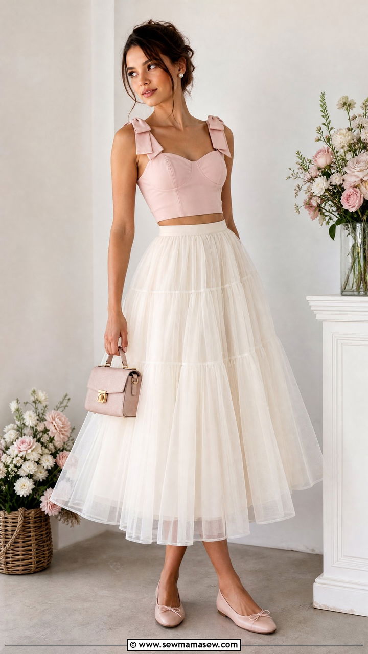 Coquette Crop Top With Tulle Skirt - 20 coquette crop top outfit ideas
