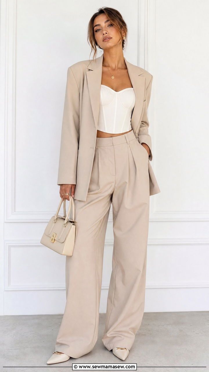 Corset Crop Top With Blazer And Trousers - 20 corset crop top outfit ideas
