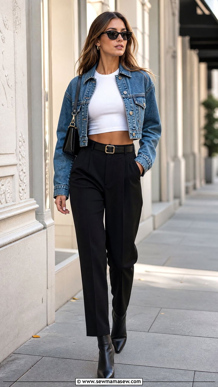 Corset Crop Top With Denim Jacket And Pants - 20 corset crop top outfit ideas