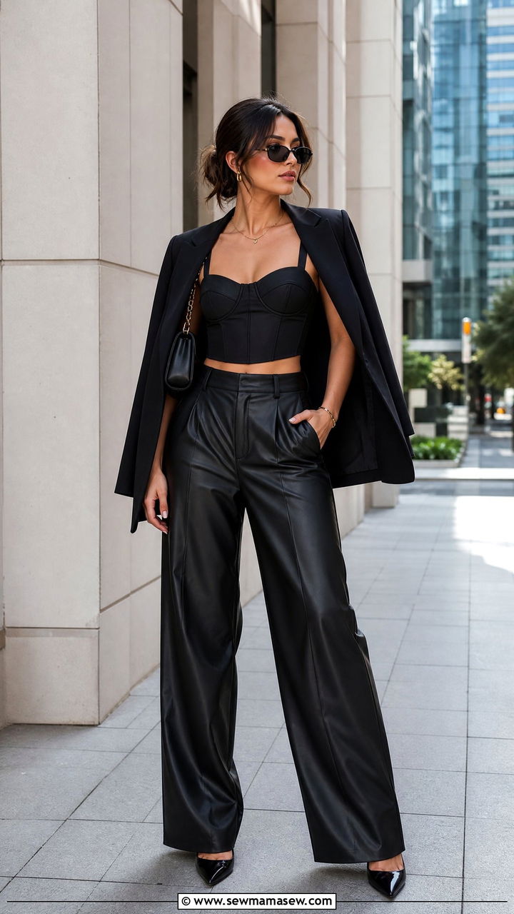 Corset Crop Top With Faux Leather Pants - 20 crop top with faux leather pants outfit ideas