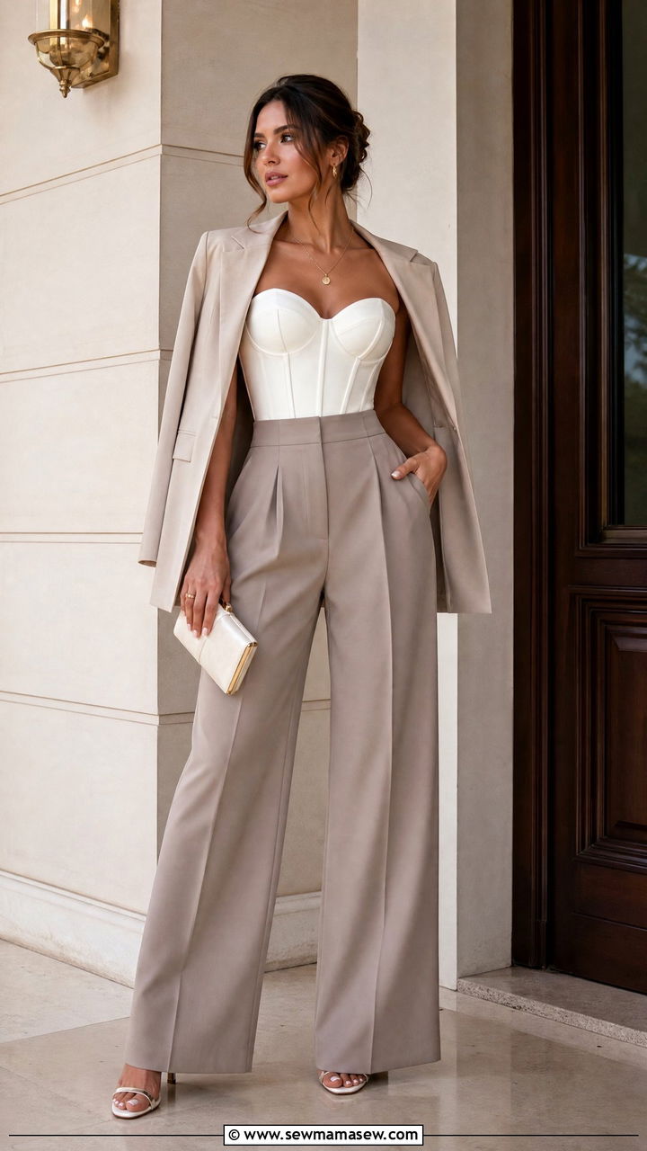Corset Crop Top With High Waisted Trousers - 20 crop top with high waisted trousers outfit ideas